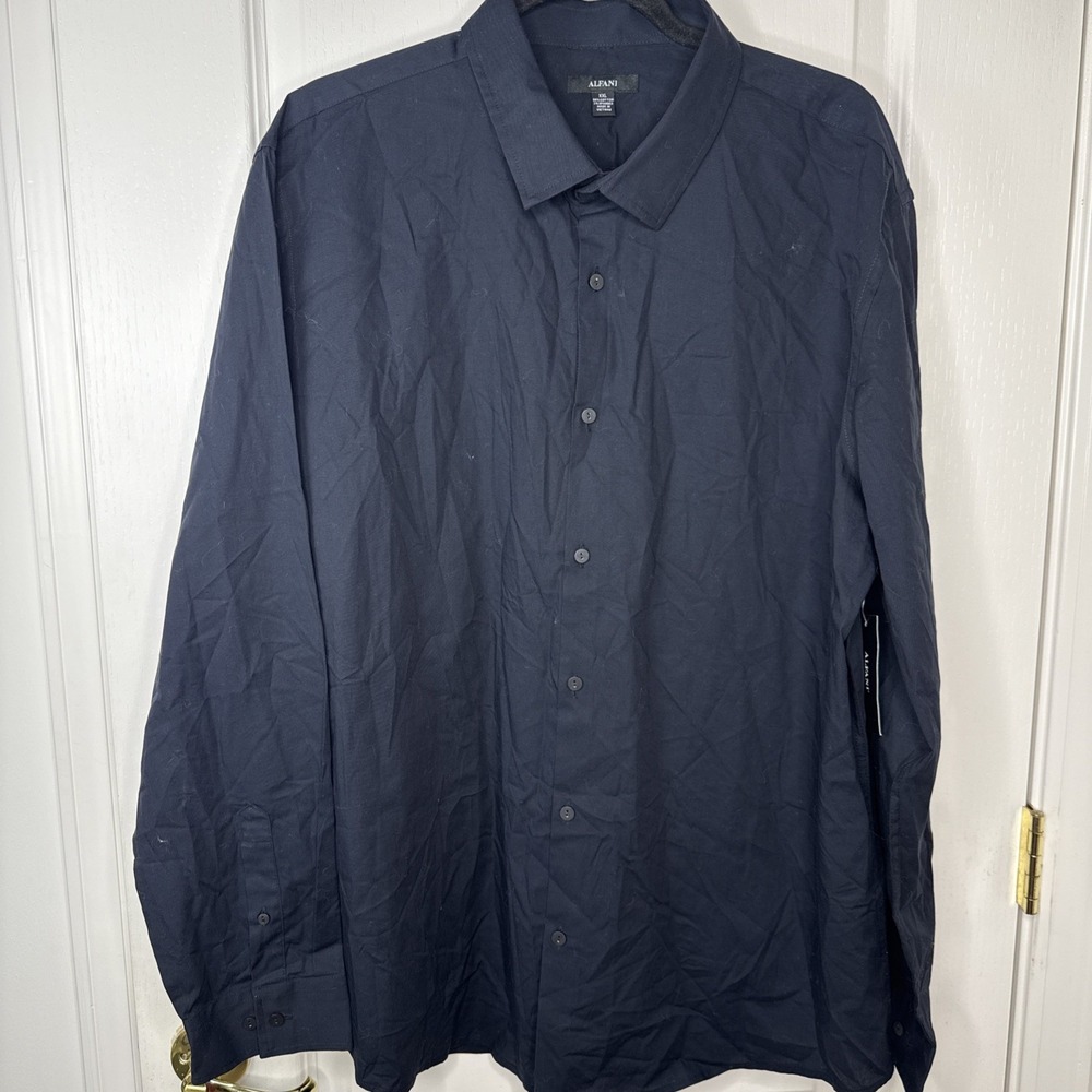 Alfani Mens XXL Stretch Button Down Shirt Deep Black Long Sleeve Modern NWT $55